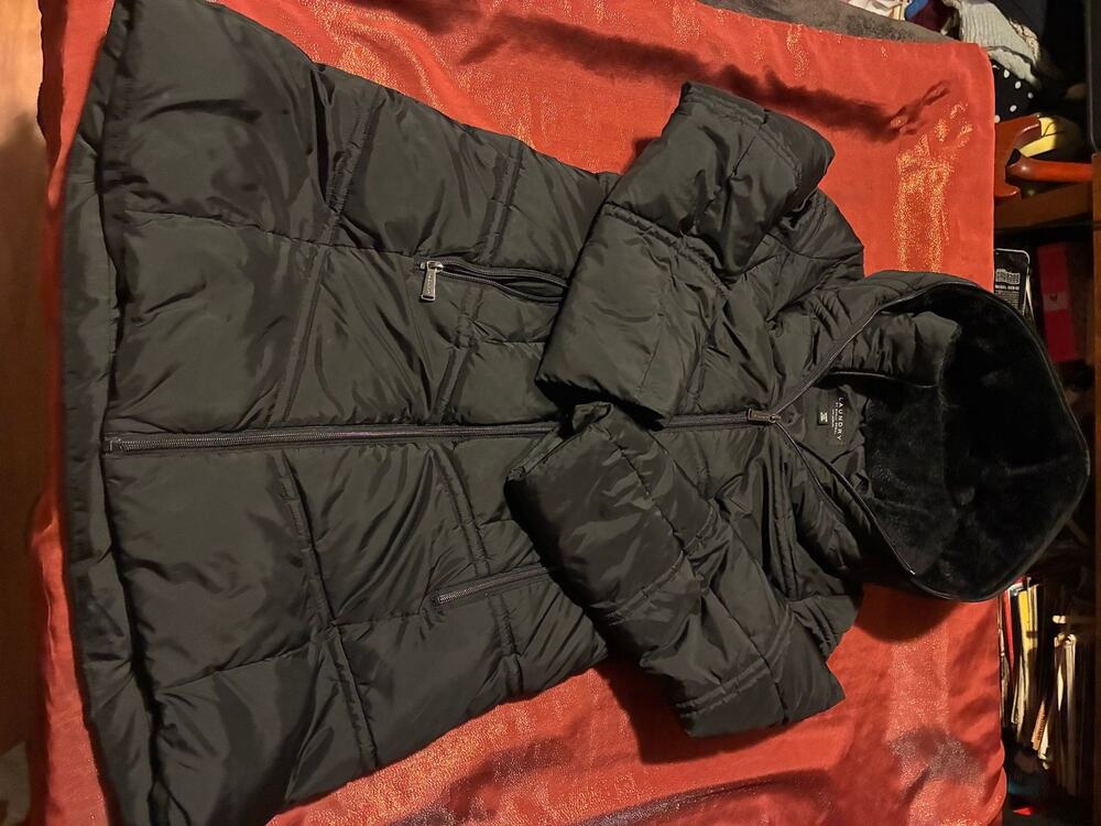 Laundry by Shelli Segal Coat Womens M Black Hooded Puffer Faux Fur Lined Long